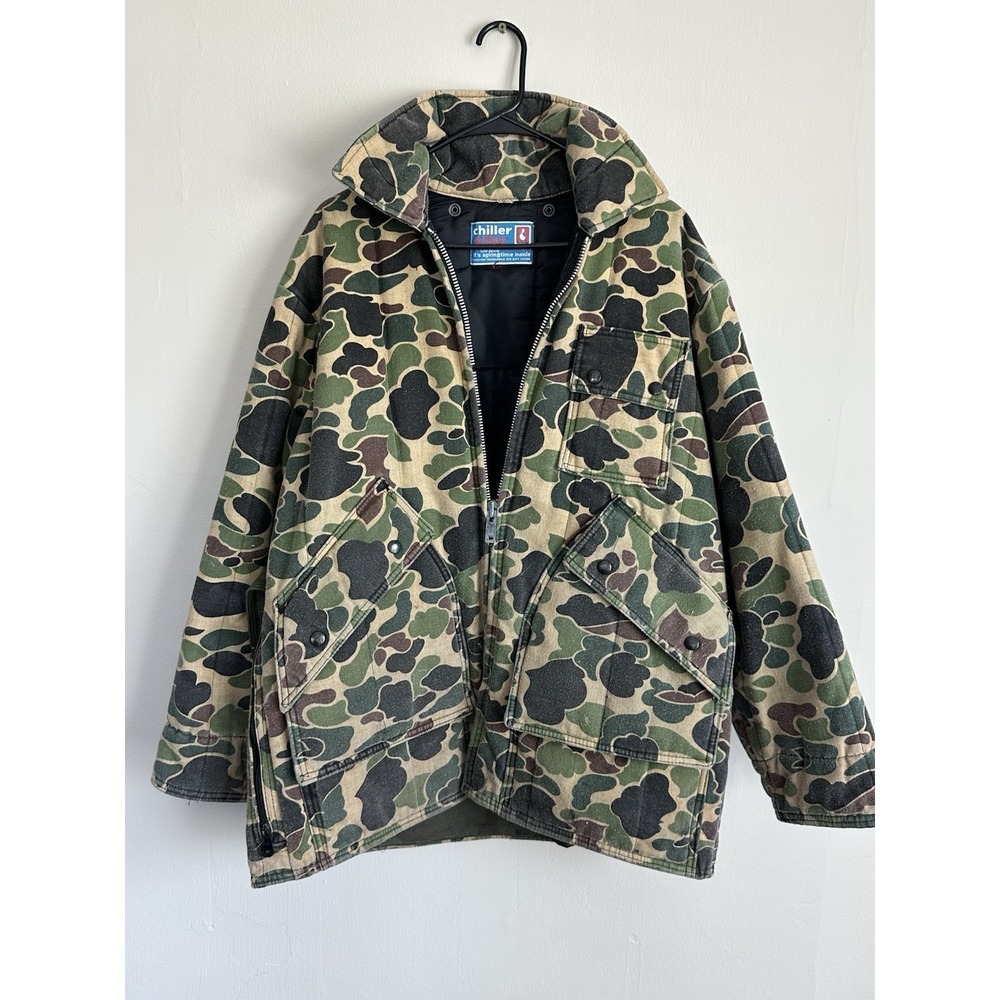 VTG Saftbak Chiller Killer‎ Duck Camo Jacket Mens Large Frogskin Hunting 80s USA